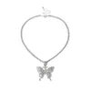 Statment Big Butterfly Pendant Necklace Hip Hop Iced Out Rhinestone Chain for Women Bling Tennis Chain Crystal Animal Choker Jewel9963195