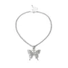 Statment Big Butterfly Pendant Necklace Hip Hop Iced Out Rhinestone Chain for Women Bling Tennis Chain Crystal Animal Choker Jewel8514270