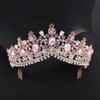 Barock Rose Gold Pink Crystal Braut Tiara Crow