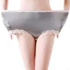 High Waist Large Size Panties Sexy Seamless Satin Silk Briefs Underwear Lace Trim Soft Stretchy Lingerie Women Panties Pink 5xl251I