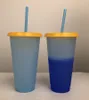 710ml Temperature Color Changing Cup Plastic Tumbler Cold Drink Bottle with Straw and Lid Magic Cup Free Shipping