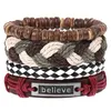 Multilayer Leather wrap bracelet charm Weave Cross Believe bracelets women mens wristband bangle cuff will and sandy fahion jewelry