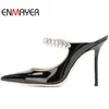 Enmayer Summer Fashion Women's Shoe Pointed Toe Stilettos Sexiga Eleganta Tofflor Crystal Rhinestone Mules Heels Skor Tofflor