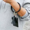 Hot Selling Large Circle Key Ring Bracelet Monogrammed Leather Wristlet Keychain Bracelet Bangle Keyring Holder with Mini Bags