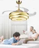 Modern Ceiling Fan Music LED Light With Remote Control Mobile Phone APP Bluetooth Ceiling Fans 42" Invisible Bedroom Decor Lamp LLFA