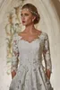 Classic Satin A Line Wedding Dresses 2021 V Neck Long Sleeve Floral Appliques Bridal Gowns Buttons Back Sweep Train Vestidos De Novia AL6627