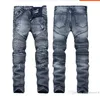 High Street Trend Hole Jeans Avrupa ve American Men039s Lokomotifler Kırışıklıklar İnce Pantolon Biker Kot Nostalgia9112766