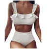 2020 sexy ruche hoge taille bikini badmode vrouwen badpak push up bikini set massief badpak zomer strand slijtage zwemmen pak