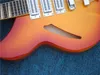 Оранжевый цвет полуполовинная электрическая гитара с фретушкой розового дерева, белый цикл, R-подписи, предоставляют индивидуальные услуги,