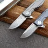 1 stks Nieuwe Mini Small Damascus Flipper Vouwen Blade Mes VG10 DAMASCUS Steel Drop Point Blade TC4 Titanium Legering Handvat Kogellager Messen