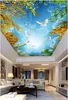 photo personalizzato soffitto murale carta da parati 3D zenit murale Bella atmosfera, splendidi rami, cielo azzurro e nuvole bianche, soffitto murale