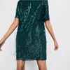 Kobiety Sukienka 2019 Błyszczące Frędzle Bright Chic Lady Green Black Streetwear Sexy Mini Club Party Dress E8Ky #
