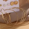Women Simple Pearl Gold Circle Chandelier Earrings set Creative Retro Imitation Twist Earrings Fashion Jewelry 6 Pairs/set