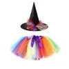 Costume da travestimento Tutu Gonna Strega con berretto Gonna arcobaleno per bambini Vestiti per ragazze estive Abbigliamento per bambini per bambini Gonne per feste di ballo di compleanno