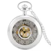 Silver / Black Hollow Flower Case Pocket Watch Kvinnor Män Kvarts Analog Klockor med Halsband Kedja Reloj de Bolsillo
