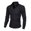 Men Fashion Business Shirt Long Sleeve Slim Royal Blue White Solid Color Autumn Clothing Feme