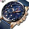 Lige Fashion Mens Klockor Top Märke Luxury Armbandsur Quartz Clock Blue Watch Men Vattentät Sport Kronografi Relogio Masculino CX200803
