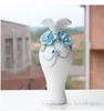 Modern LUCKY Shape with Wood Frame Ceramic Vase for Home Decor Tabletop Vase white green colors5766068