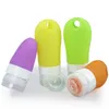 Silicone 38ml 60ml 90ml reutilizável portátil mini tamanhos de álcool garrafa pequenas garrafas de loção de viagens com suporte de suporte esticável portador de chaveiros