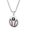 2022 newTitanium Sport Accessories New Round golden cross Baseball Bat Pendant Necklace Gold Silver Black Color Stainless Steel Baseball Pendants Necklaces