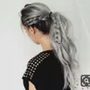 Shake and Go Grey Human Heuvain Ponytail Extension Clips DrawString Afro Puff Chignon Horsetail Curly Pony Tail Hair Posice Curly Wavy