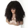 Lång Black Afro Kinky Curly Syntetic Lace Front Pärlor med Bangs Brasilianska Värmebeständig fiber Curly för svarta kvinnor