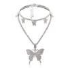 Retro Style Multi-layer with Full Rhinestone Butterfly- Shaped Pendant Charms Statement Necklace Choker Fashion Jewelry