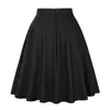 Elegant High Waist Pleat Skirt Black Knee Length Flared Skirts Retro Vintage 50s Rockabilly Swing Skirts Women Faldas Saia Jupe