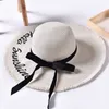 Sun Hats For Women Handmade Weave letter Embroidery Black Ribbon Lace Up Large Brim Straw Hat Outdoor Beach hat Summer Caps Chap Y200716