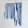 Warm Winter Women Pajamas Solid 2 pcs Casual Loose Sleepwear Long Sleeves and Pants Flannel Pajamas Set Home Clothes Nightwear