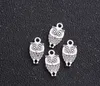 200 stks / partij legering dieren Mini Double-Sided Owl Charms Antique Silver Charms Hanger For Necklace Sieraden Maken Bevindingen 9x18mm