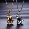 Retro Pray Hands Pendant Necklace 316L Rostfritt stål 18K Guldpläterad Men039S Titanium Steel Necklace Jewelry PS11256954272