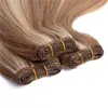 Extensions de cheveux humains de couleur piano # 27 mélangés avec # 613 Trame de cheveux brésiliens vierges Slik Straight Highlights Tissage de cheveux 100g