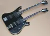 Guitare électrique Ricken noire à double manche, 4 + 6 cordes, avec pickguard noir, touche en palissandre, peut être personnalisée, vente en gros d'usine