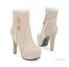 Hot koop-maat 34 tot 42 43 beige roze witte bruid trouwschoenen dikke hakken enkel booties luxe designer vrouwen laarzen komen met doos