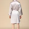Nibesser verão falso seda quimono robe masculino moda sólida roupão pijamas pijamas casual manga longa cardigan roupas robe248t