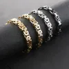 8mm Hip Hop Black Gold Silver Color Stainless Steel Flat Byzantine Chain Bracelet for Men Bracelets Male Jewelry