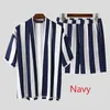 INCERUN Mens Fashion Striped Sets Casual Short Sleeve Cardigan Blouse Casual Shorts Siuts Summer Loose Breathable 2 Pieces S-5XL203L