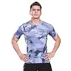 Hommes moulants à manches courtes sport fitness course entraînement camouflage uniformes séchage stretch compression corps sculptant T-shirt cl