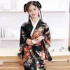 Ethnic Clothing Japanese Kimono Bathrobe Gown Girl Summer Satin Robe Cosplay Costume Yukata With Obitage Silky Long Evening Party Dress