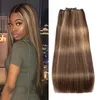 Höjdpunkter Human Hair Weave Piano Color #4 blandat med #27 Virgin Peruvian Weft Extensions Slik Raka Bundles