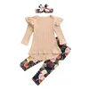 2020 Primavera Outono Kids Clothing Floral Define Pants Meninas longa Slevee Top + Flor + 3pcs Carneiras / set Moda Infantil Vestuário casual