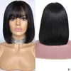 Perruques de cheveux humains avant en dentelle avec frange perruque droite 6x6 perruque de fermeture pré-plumée Bob avant de lacet perruques Remy Hair4285255