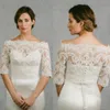 Haute qualité élégant hors épaule dentelle mariage boléros demi manches mariée vestes enveloppes accessoires chaqueta novia