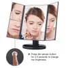 Espelho de maquiagem LED com 22 luzes Touch Screen Magnifying Mirrores 3 Dobrável Espelho Ajustável