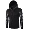 Men's Fur & Faux High Quality Men Hooded Jacket And Coat Autumn Casual Pu Leather Sleeve Slim Outerwear Zipper Hoody Sportswear1