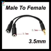 100pcslot 35mm Stereo Audio Univesal Male to 2 Female Headset Mic Y Splitter Earphone Cable Adapter For Iphone Android Headphone1916459