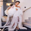 Bianco vedi Thru Abiti da ballo Abiti Ruffles Maniche Piene Robe Robe Donne Partito Abiti da festa incinta Donne da sera Tulle Tiered Maternity Photoshoot Robe