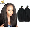 Kabarık Afro İnsan Saç Uzantıları Kinky Düz Ön Yapılmış I İpucu Hairbundles 100g