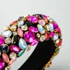 Prachtige kleurrijke geometrische kristallen hoofdband handgemaakte volledige diamante gevoerde dikke spons haarband bruids bruiloft tiara kronen